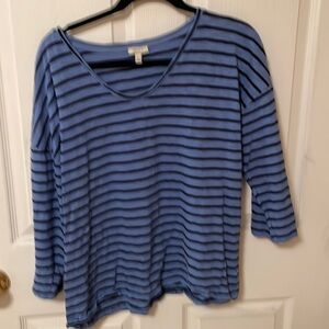 Talbots 3/4 length sleeve top. Slate blue and black stripes.
